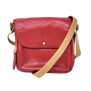 J. CREW Small Red Genuine Pebble Leather Crossbody Bag Adjustable Strap